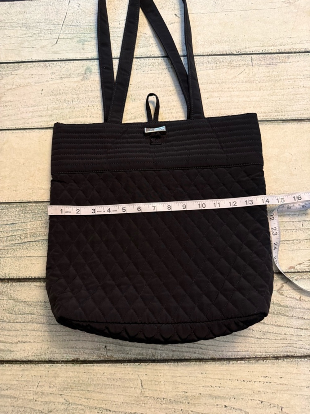 Vera Bradley Microfiber Quilted Tote Bag in black. Purse. - Picture 6 of 10